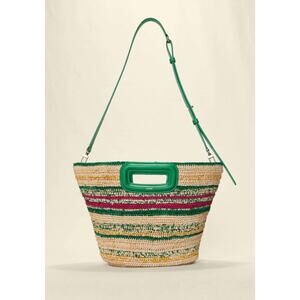 NEW NWT MAJE M Mini Striped Raffia Basket Bag Vert Casino Green